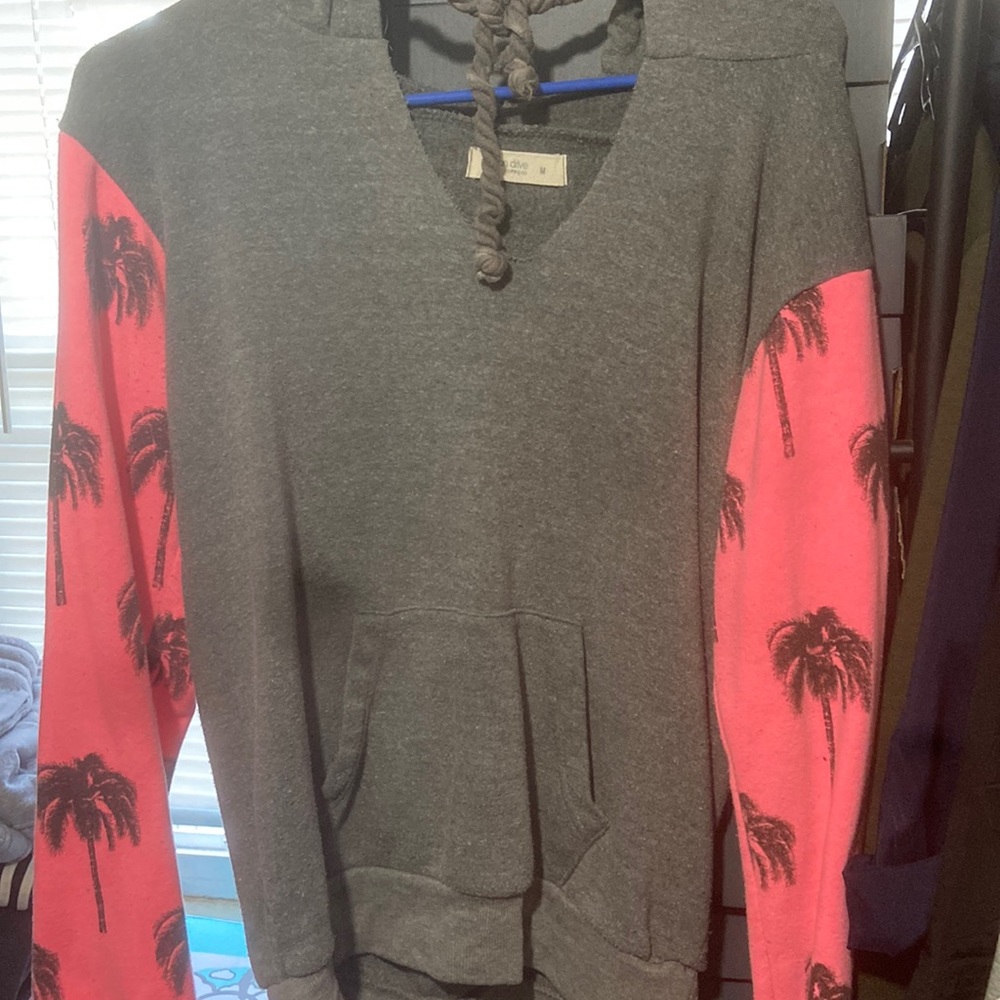 Grey and pink floral sleeve hoodie